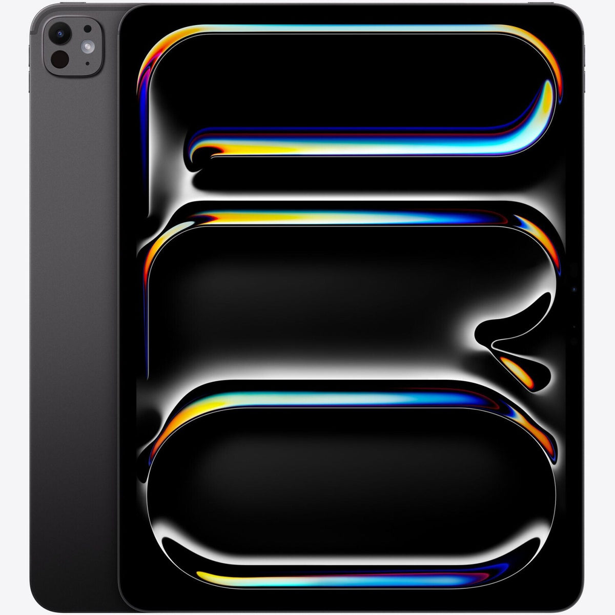 iPad Pro 13 pouces (M4, 2024) reconditionné noir, vue de face et de dos
