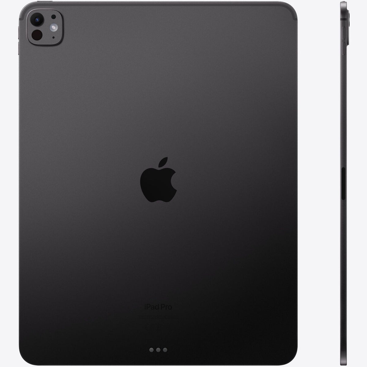 iPad Pro 13 pouces (M4, 2024) reconditionné noir, vue de dos et de profil